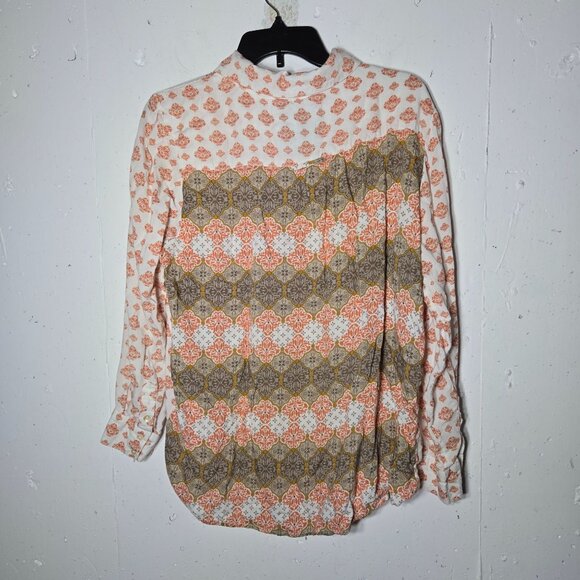 Style & Co Womens Button Front Top Plus Size 1X Roll Tab Sleeve Boho Damask - Picture 2 of 12